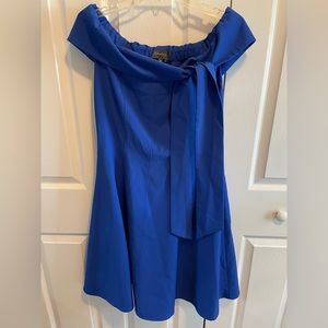 Blue Dress by Gracia size M Medium on or off shoulder with tie stretchy swing